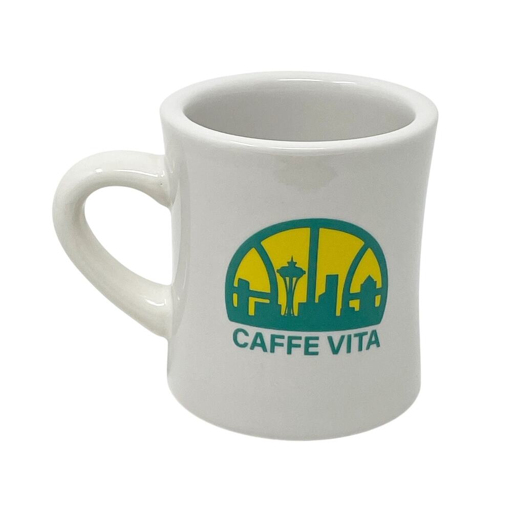 Vintage Caffe Vita Seattle Super Sonics NBA Skyline Diner Mug Coffee Cup RARE